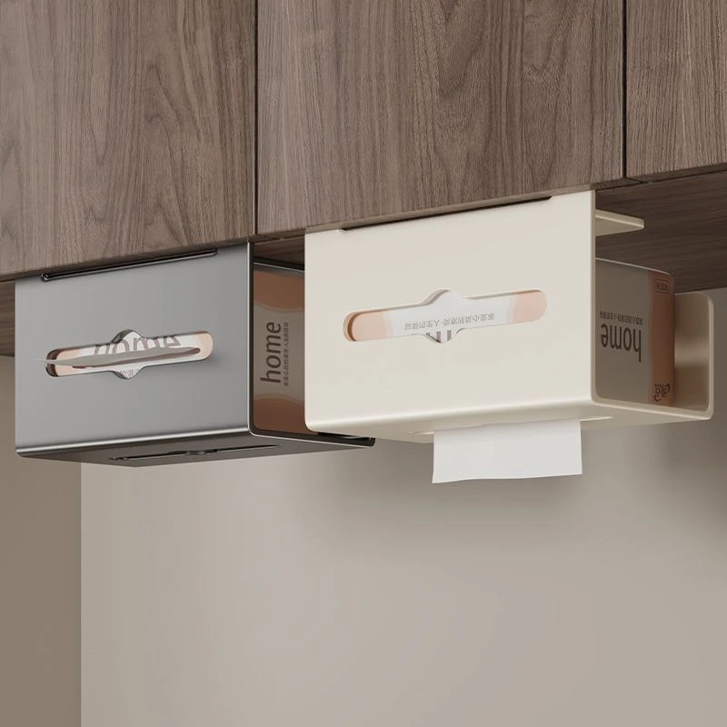 家用卡扣纸巾架免打孔壁挂式橱柜门厕所卷纸挂架卫生间收纳抽纸盒