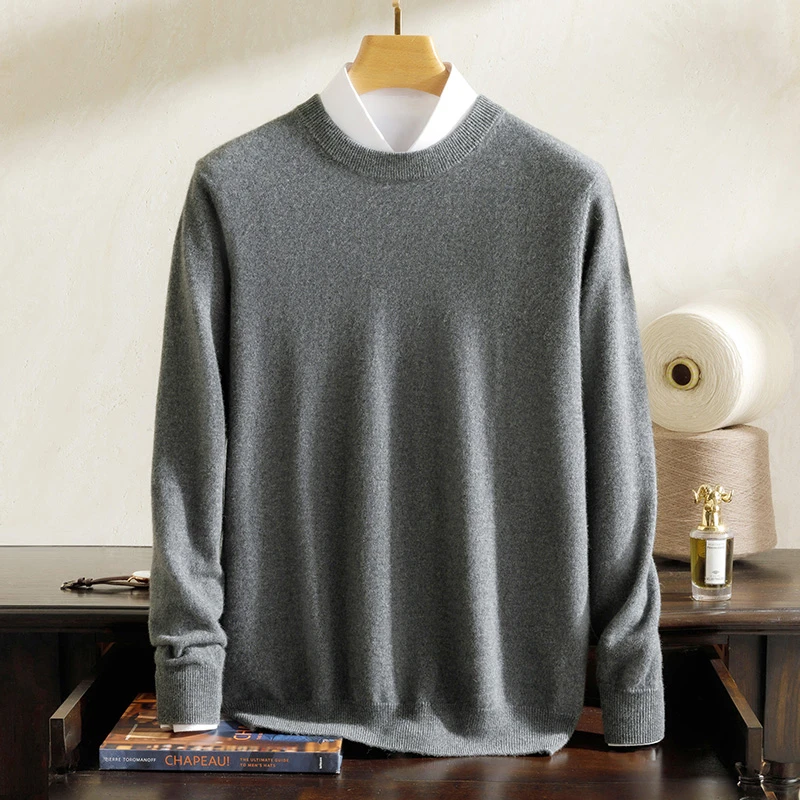 AK003 正品 纯山羊绒 男士圆领 休闲商务简约 更保暖 贴身穿轻盈