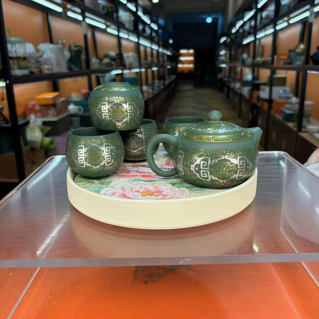 秋香茶具 绿泥紫砂金银措变色凤鸣西施壶家用泡茶功夫茶具- 5610