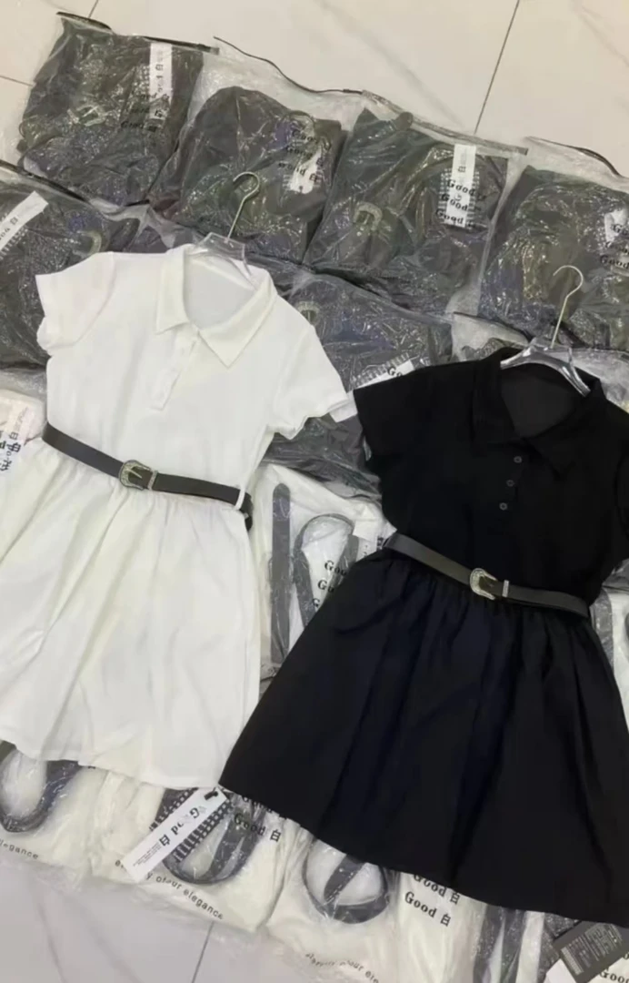 单排多扣短袖夏季韩版短裙连衣裙显瘦裙子收腰时尚长99327短99325