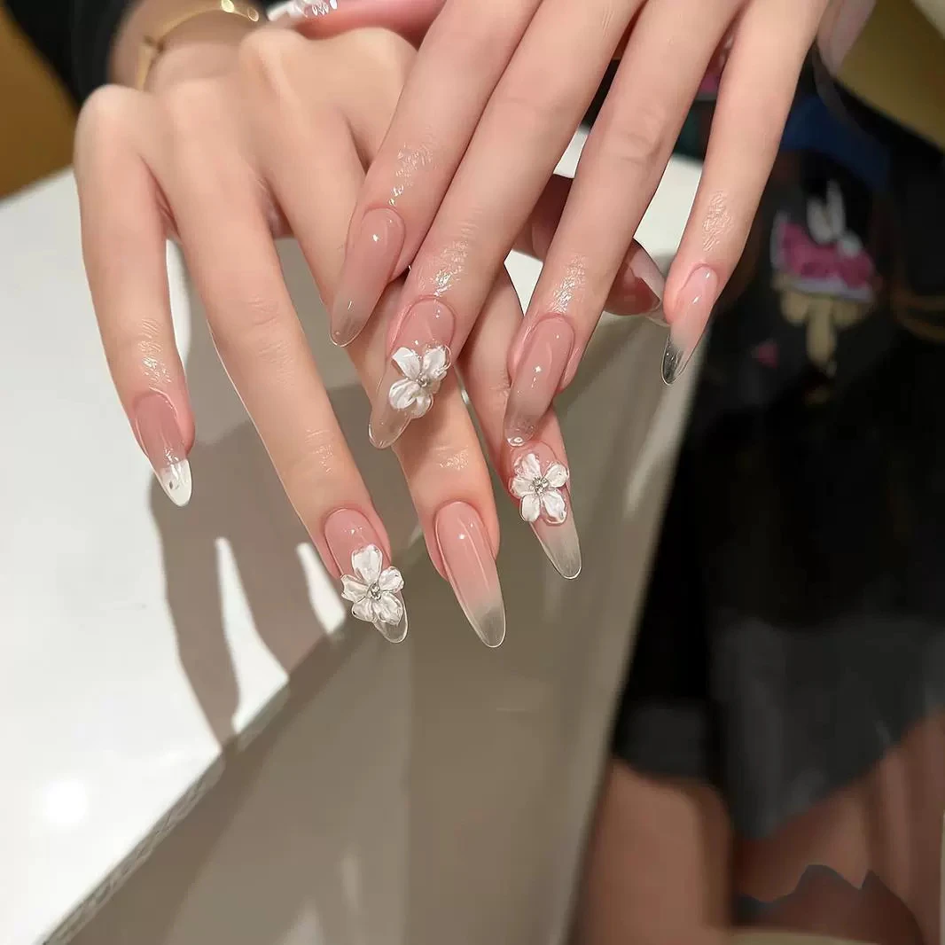 高级纯欲氛围感立体冰花显白美甲贴片纯手工穿戴甲可拆卸成品精致