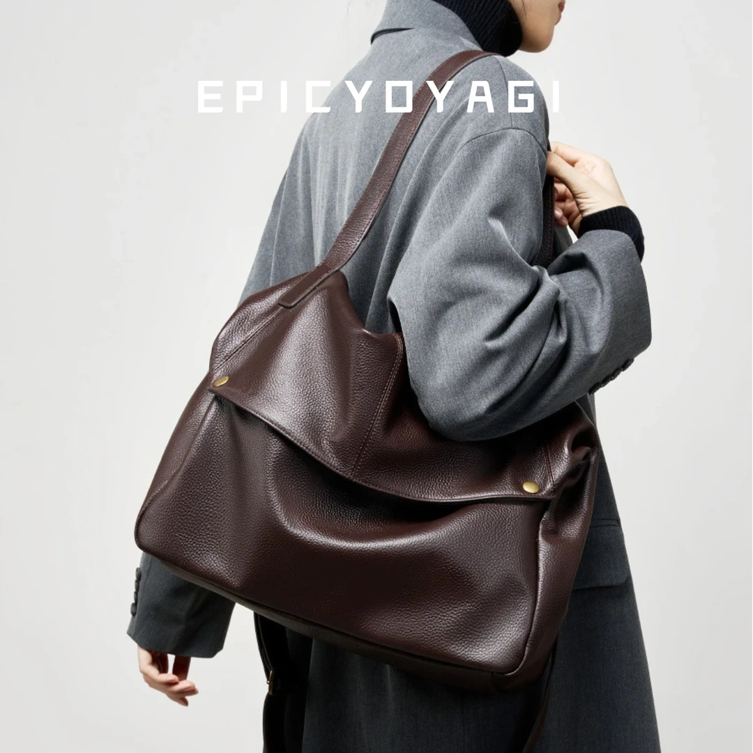 百搭托特包头层牛皮荔枝纹真皮大包2025新款大容量通勤斜挎女包