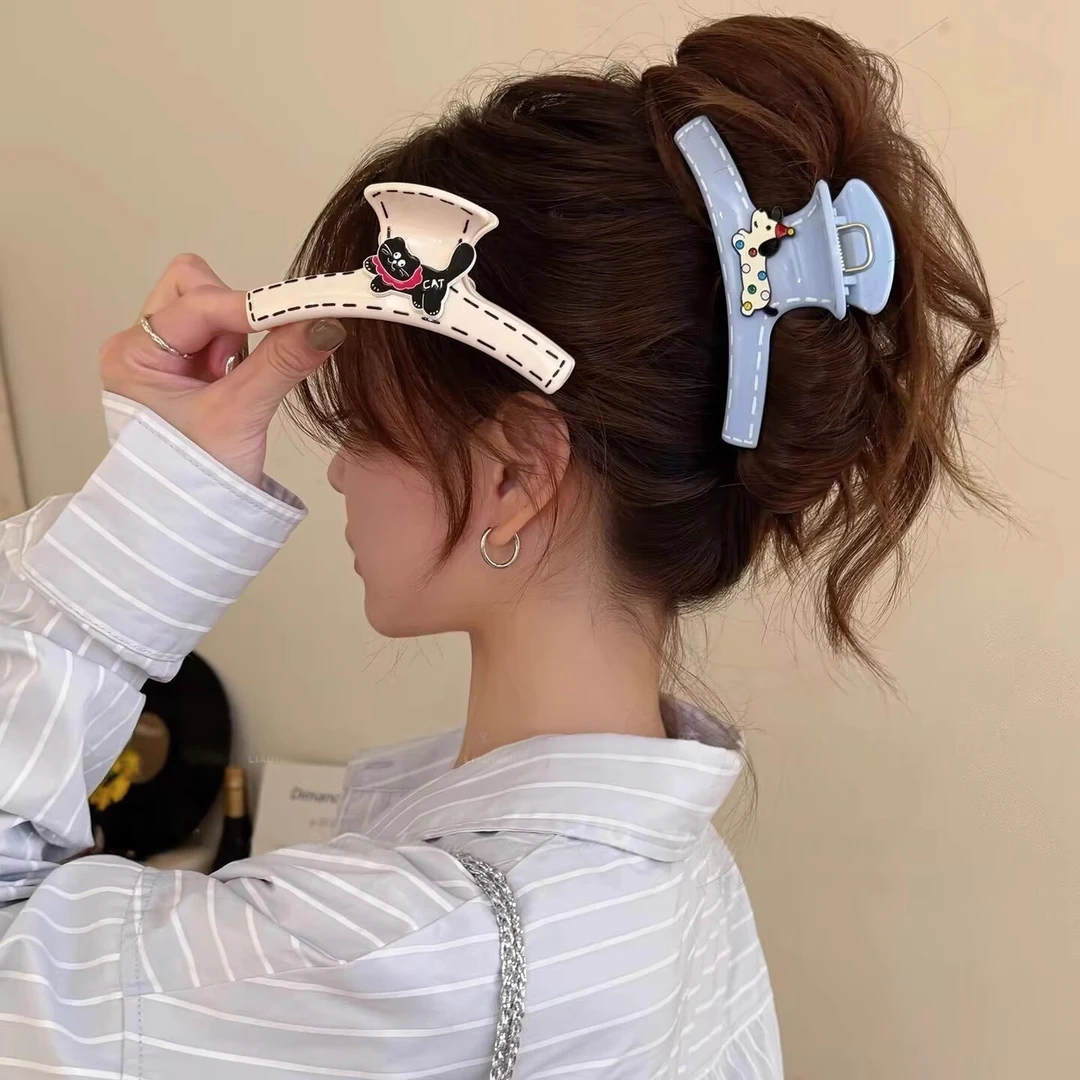 哇塞猫狗崽~韩系发夹女后脑勺夏季可爱抓夹2025新款鲨鱼夹高级感