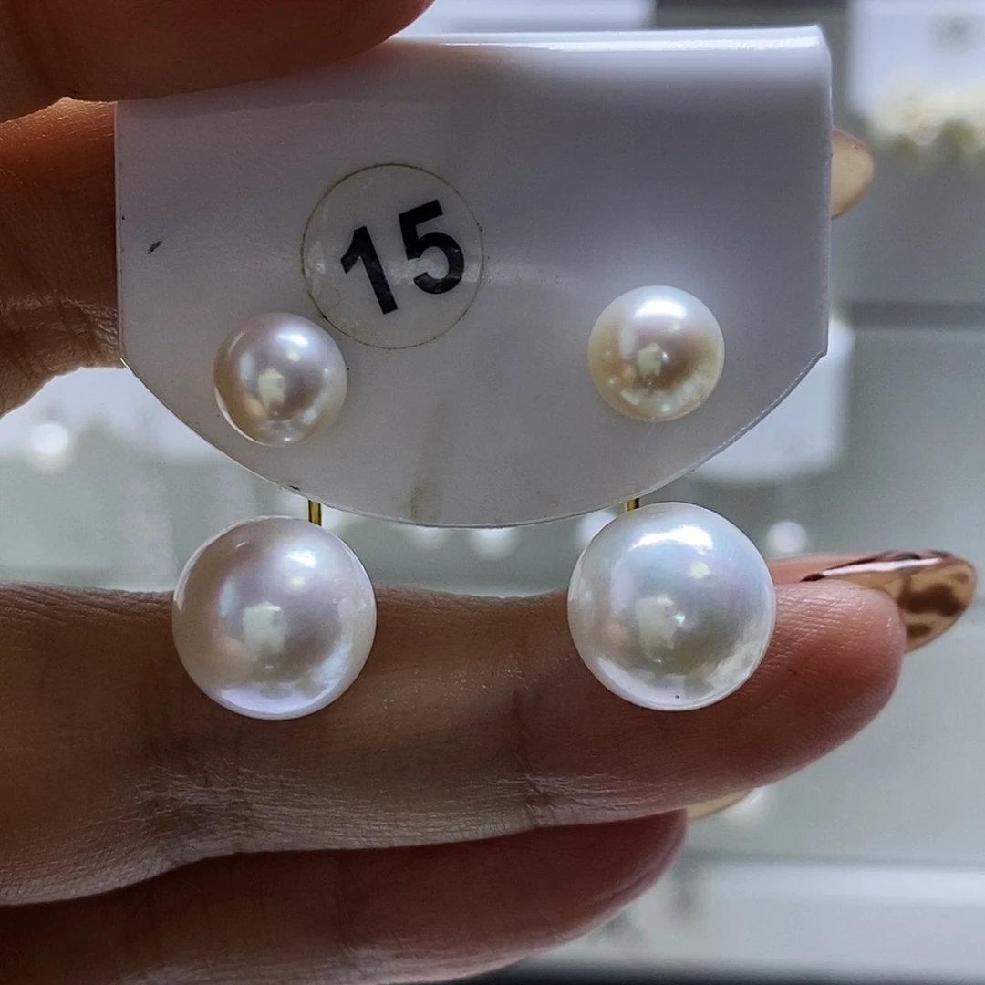 淡水珍珠银S925镶嵌耳饰