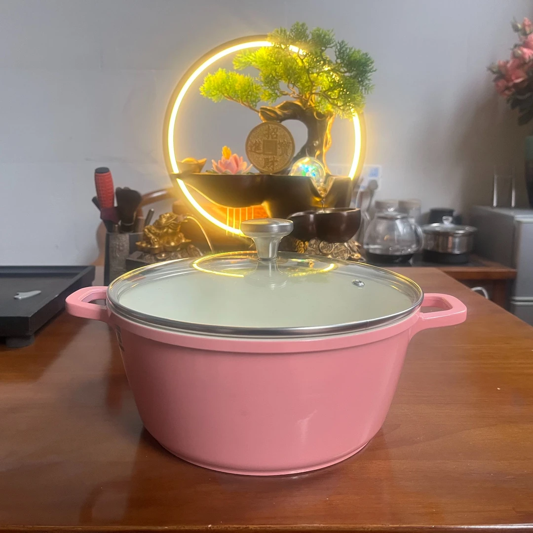 欧乐厨【小凌新粉专属】24cm粉色珐琅汤锅焖炖煮不挑灶多功能料理锅