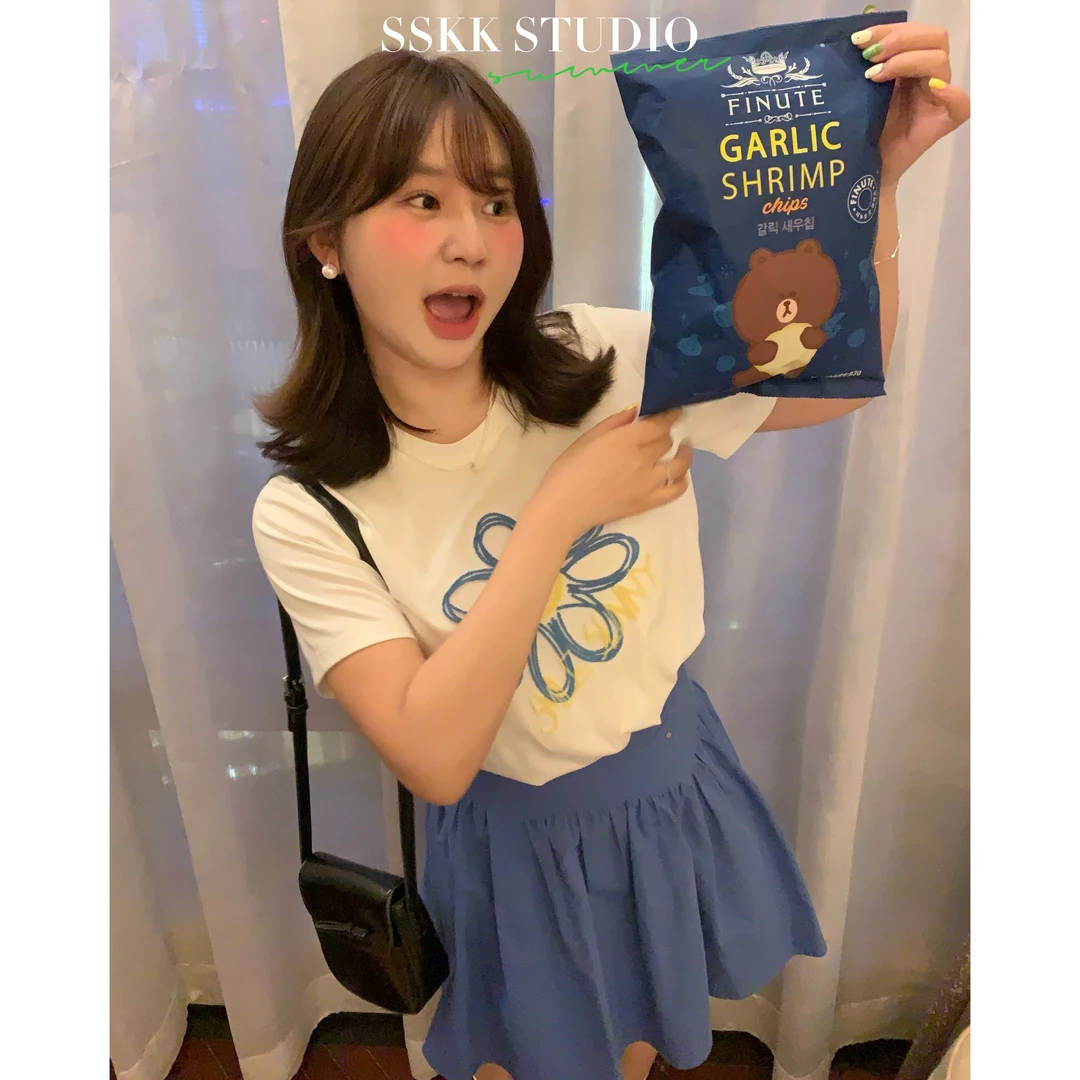 KMZY/KMZY山_山【假日松弛】微胖女装韩版立体花朵圆领慵懒宽松T恤