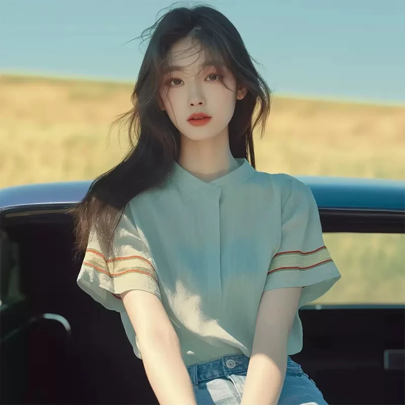 拉夏贝尔短袖衬衫女款爆款2025网红洋气女炸街纯欲慵懒风衣服女装