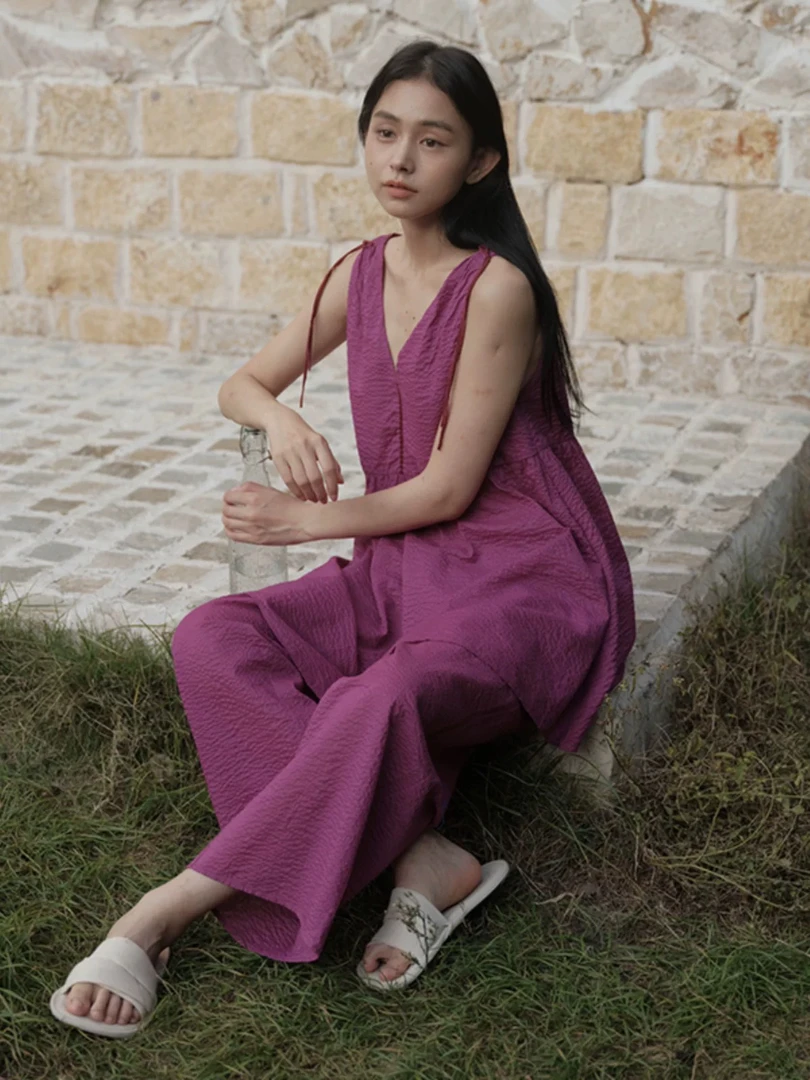 朵朵可可家居服睡衣女2025春夏新款纯棉V领性感裙摆吊带长裤套装