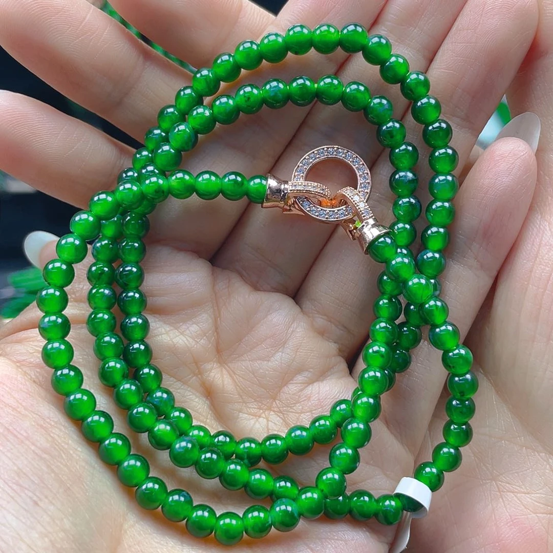 翡翠手串未镶嵌天然A货翡翠卡5帝绿高冰