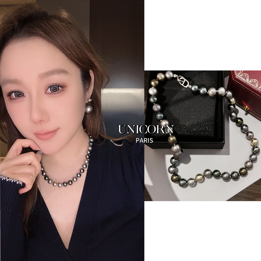 铜合金仿珍珠项链 【黑蝶皇后】混彩莫兰迪色仿珍珠项链 JS0803