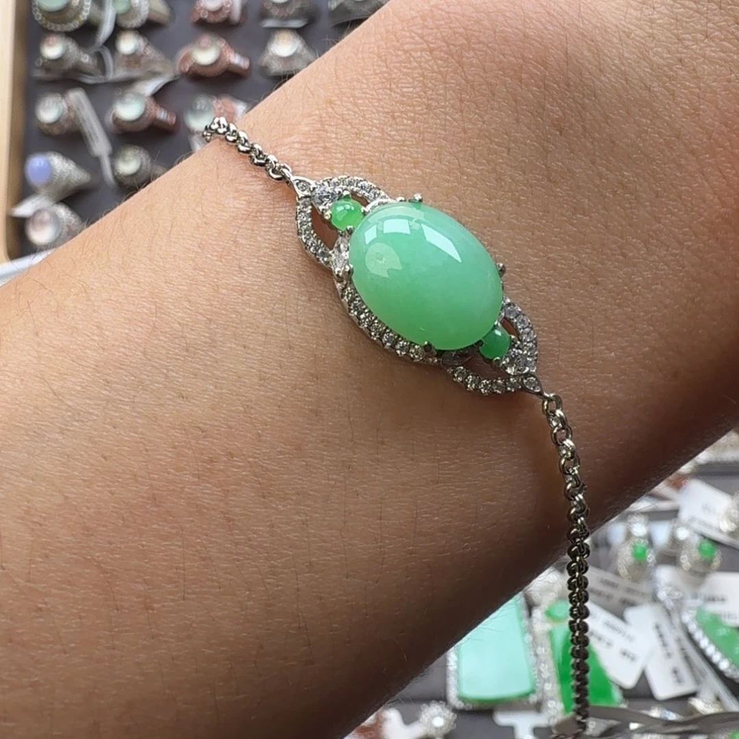 翡翠银S925镶嵌戒指天然缅甸翡翠A货