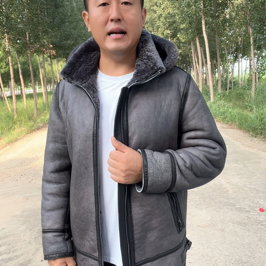 ?****?男士羊皮毛一体帽款