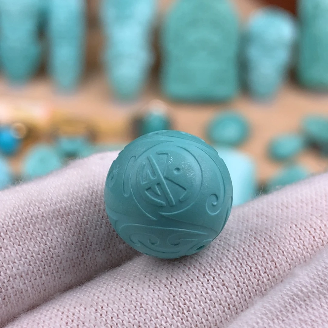 绿松石未镶嵌博古圆珠卡14.5