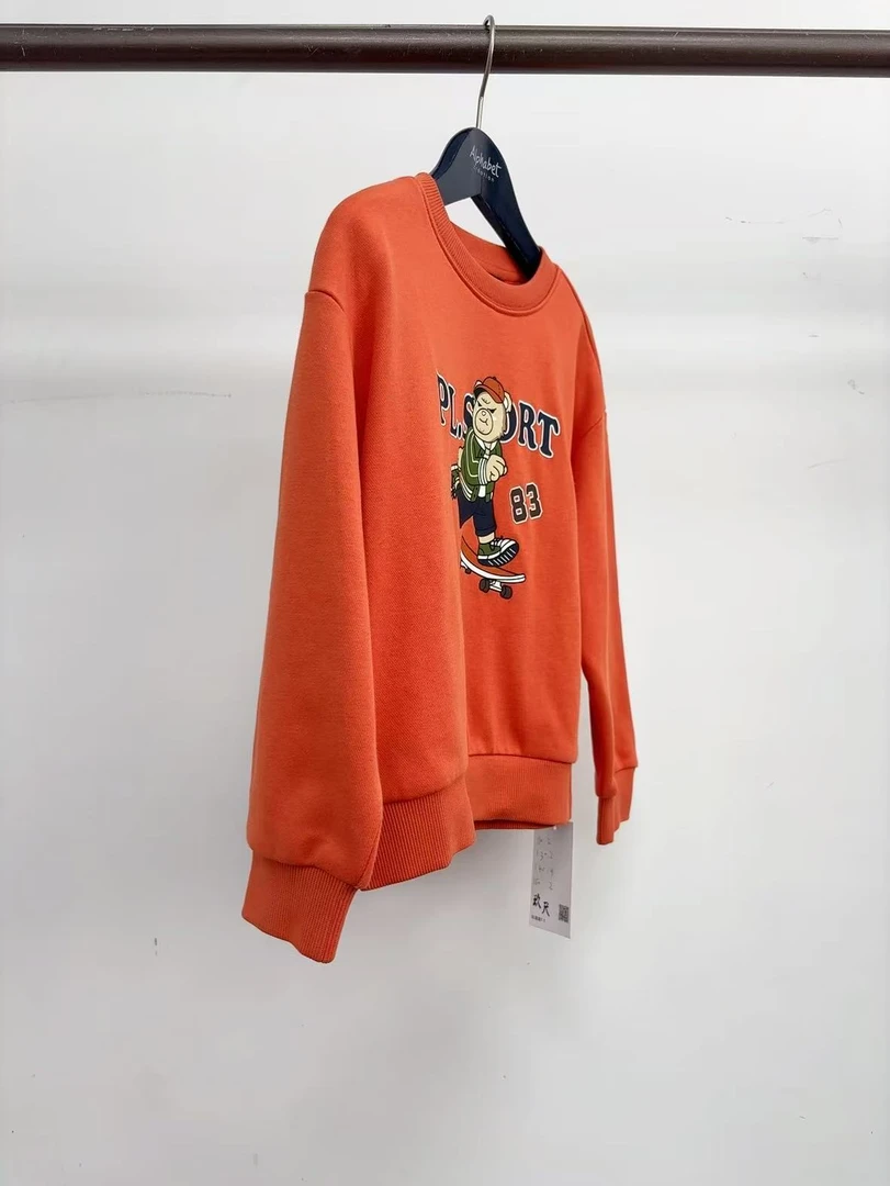 7419童卫衣桔色毛圈熊圆领卫衣春季新款