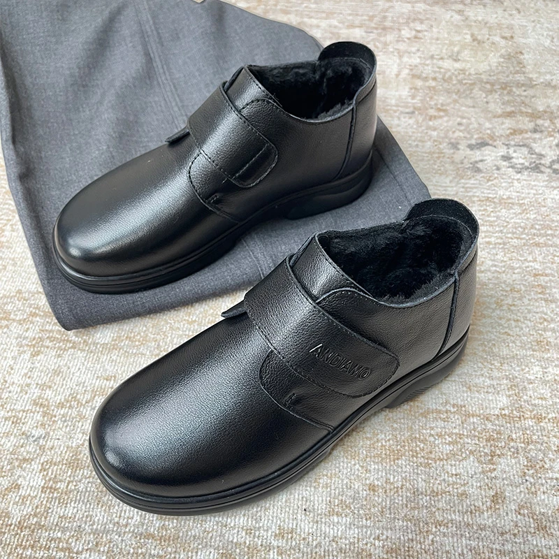 88063冬季真皮软底妈妈棉鞋保暖防滑平底老人鞋头层牛皮加绒皮鞋