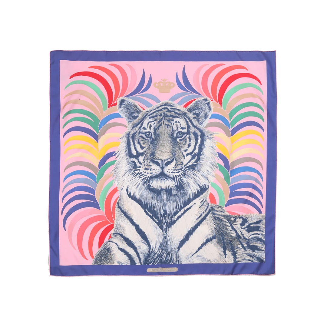 全新未使用 Hermes/爱马仕 小花6枫 拼色 桑蚕丝 虎虎生威 90*90