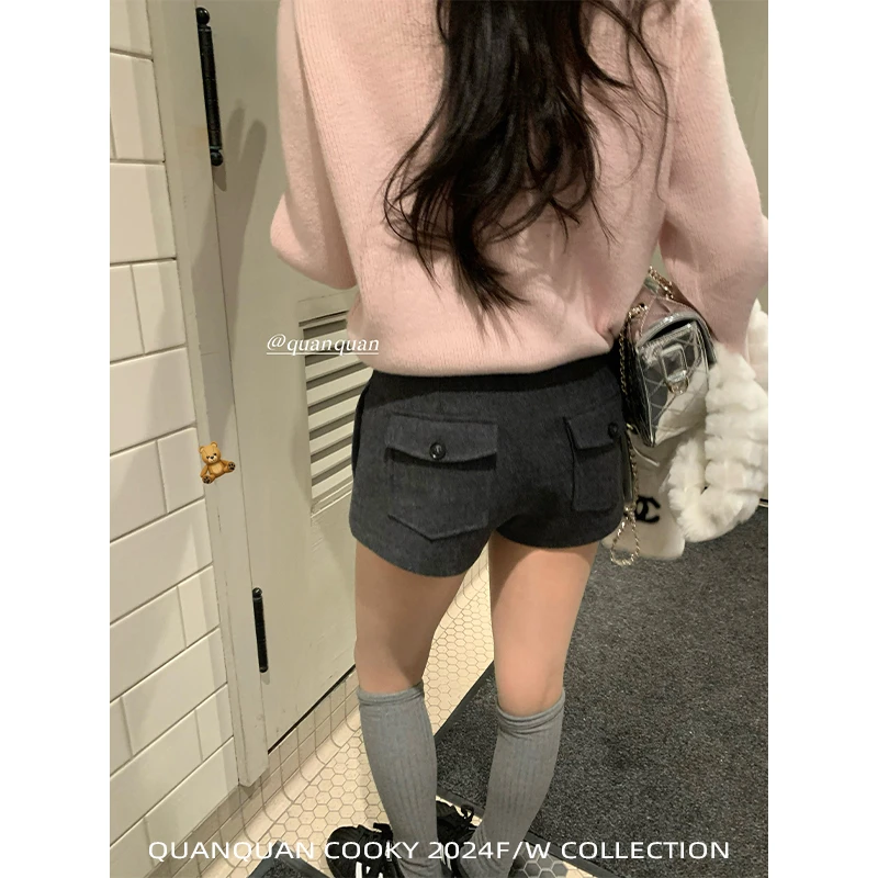 圈圈cooky  爵士酒廊 美式百搭简约呢子短裤L0609K