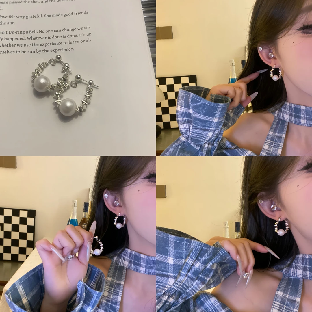 合金耳饰 优雅风~碎银子珠珠小众设计高级感耳钉气质轻奢耳饰ins