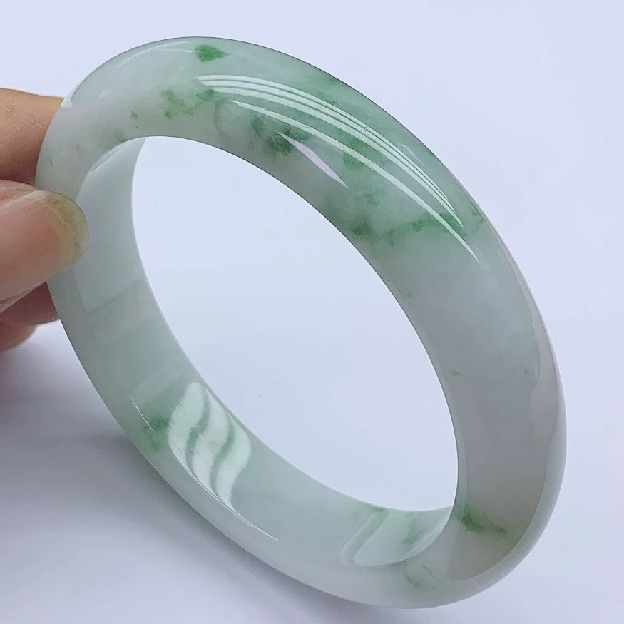 001881翡翠手镯61圈飘花水润天然A货缅甸玉手镯玉镯女款玉手镯
