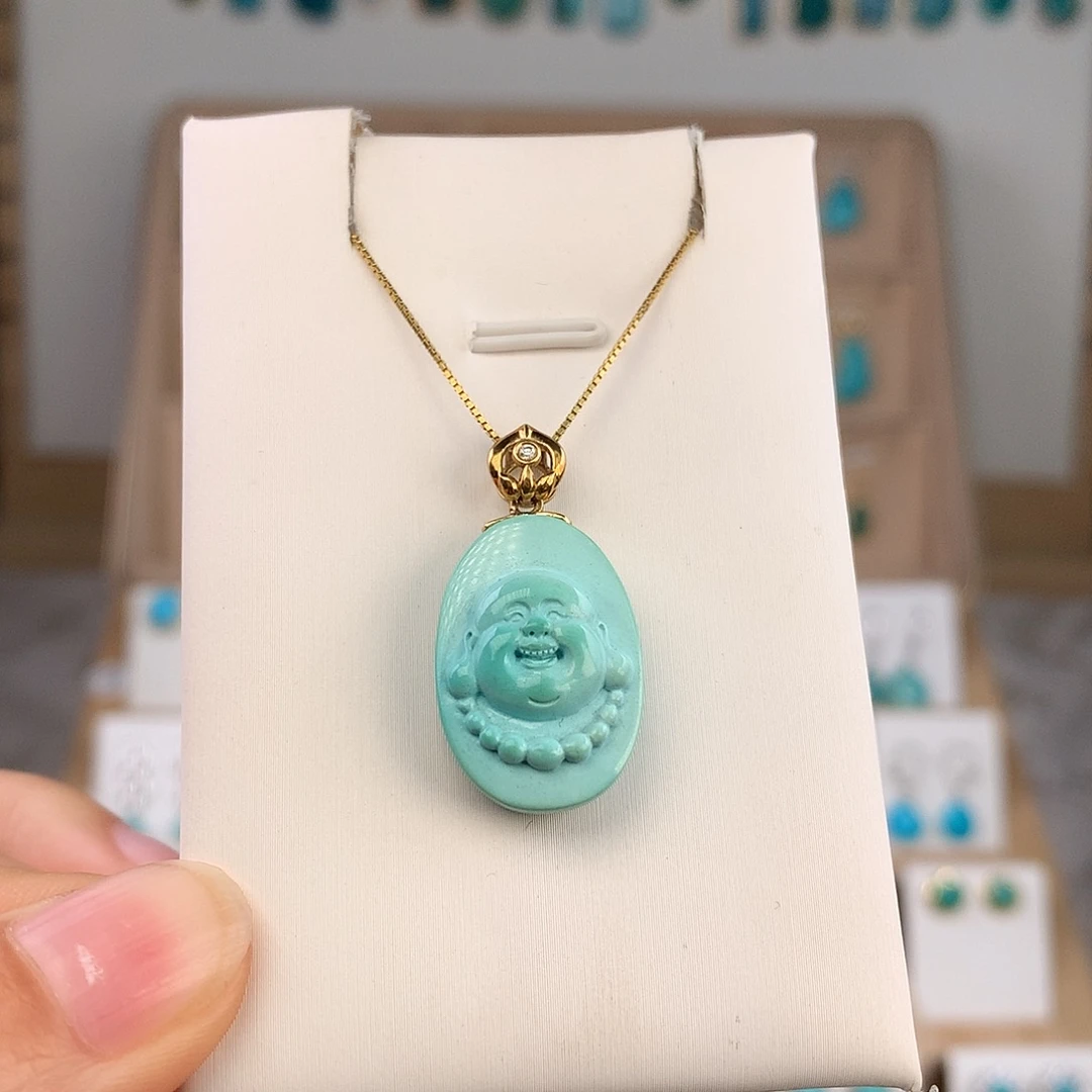 绿松石18K金镶嵌吊坠(不含链)