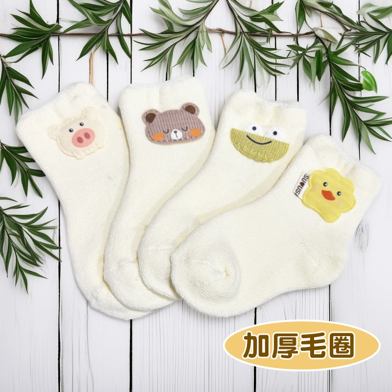 冬季婴儿袜子加绒加厚保暖地板袜宝宝3-6-12月过膝长袜新生长筒袜