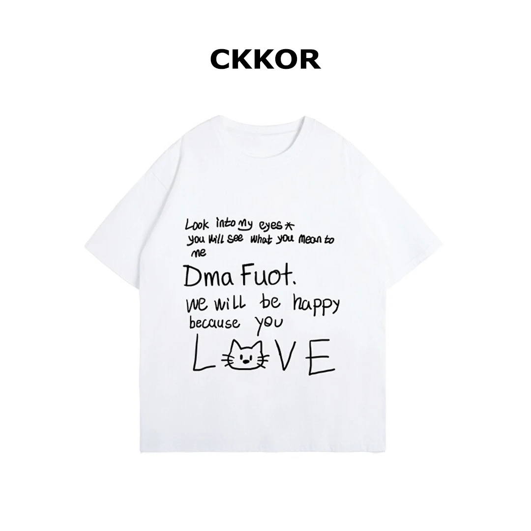 CKKOR夏季新款韩版休闲纯棉短袖t恤女百搭宽松时尚设计感潮牌上衣