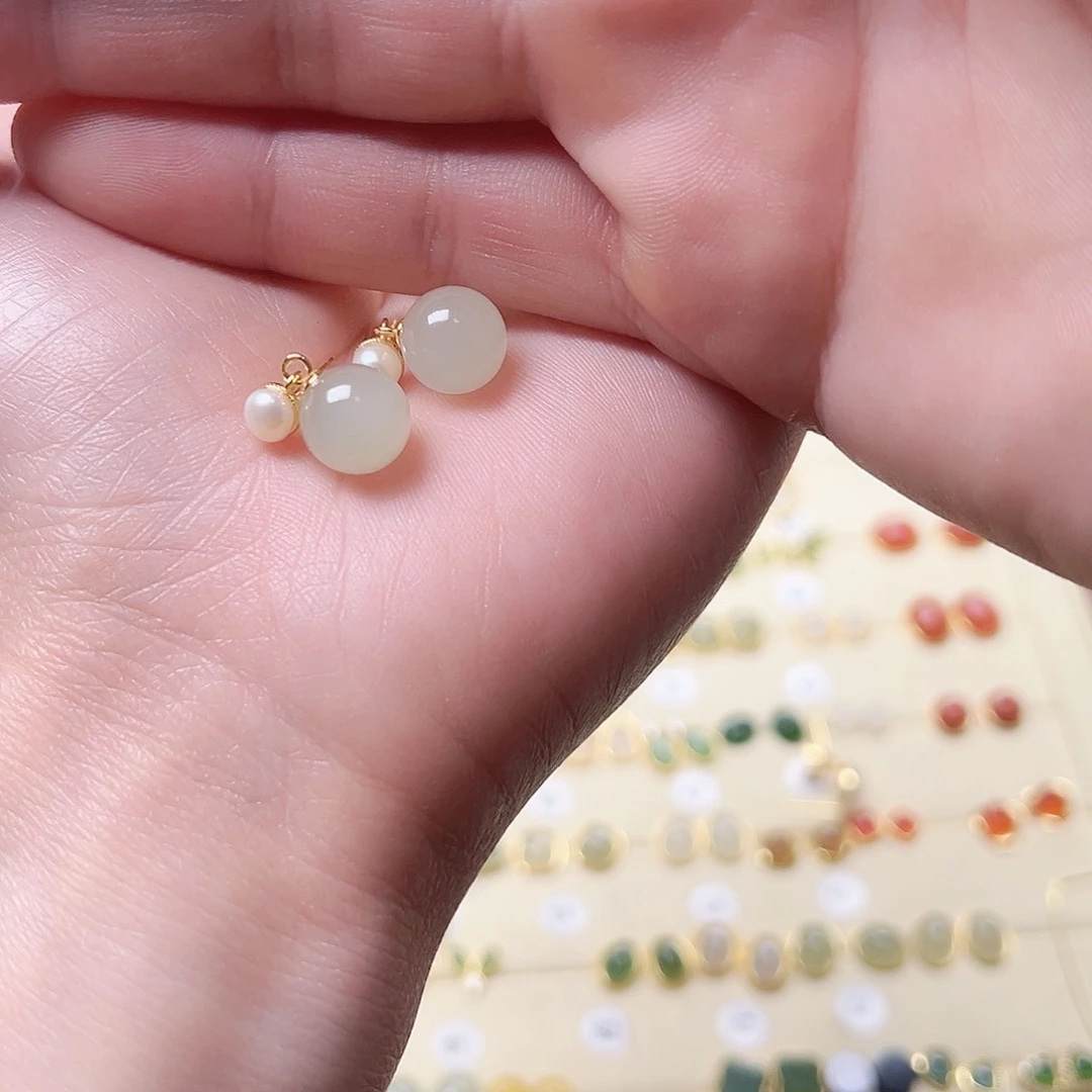 和田玉银S925镶嵌耳饰