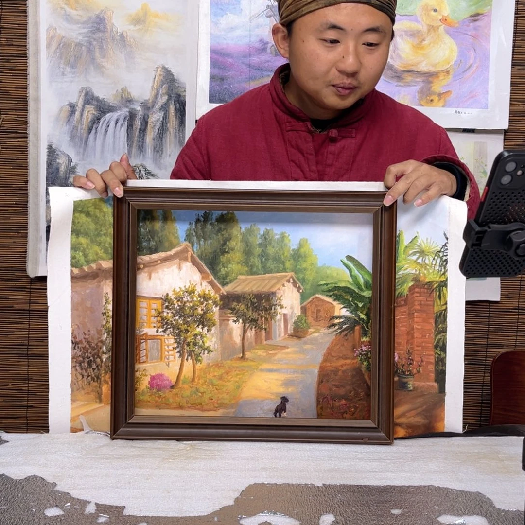 油画行路人小院绘画作品竞拍