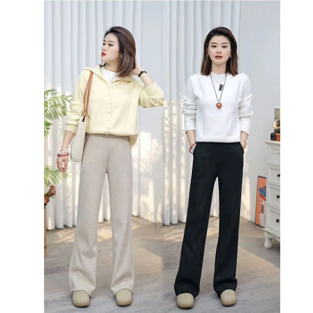 新款加厚加绒秋冬休闲阔腿宽松百搭显瘦气质裤