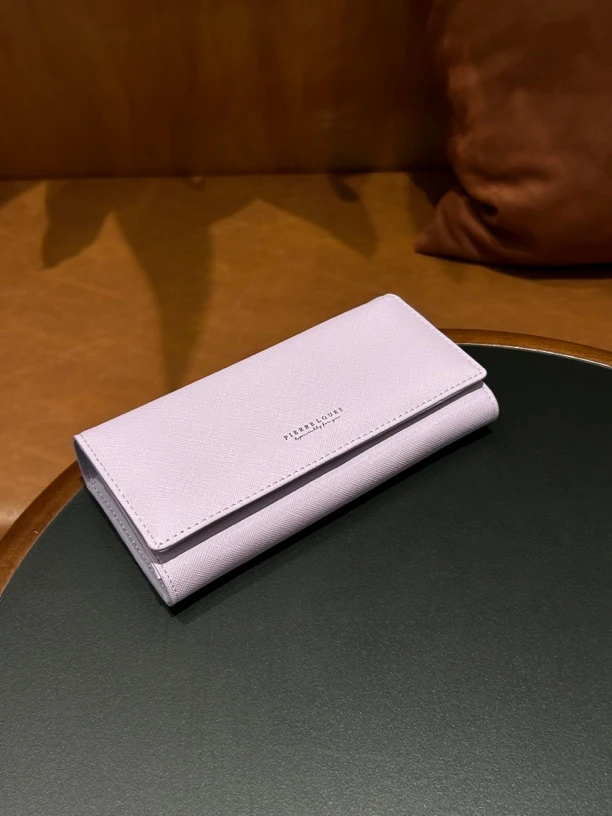 新款韩版女士钱包长款纯色简约钱夹多卡位搭扣两折风琴包小众钱包