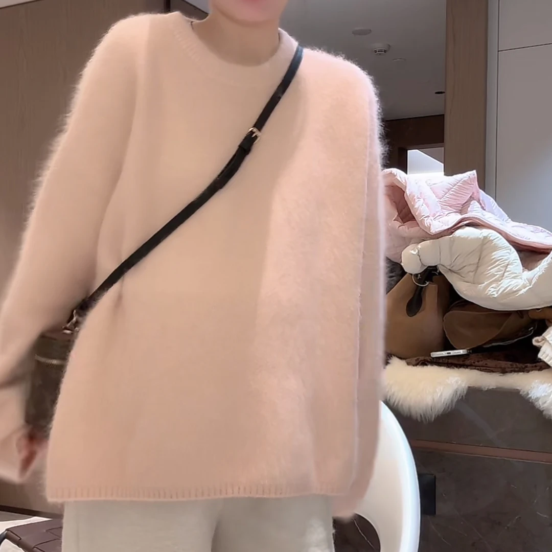 厚款圆领常规版纯色绒感毛衣秋冬2025新款百搭时尚减龄显白针织衫