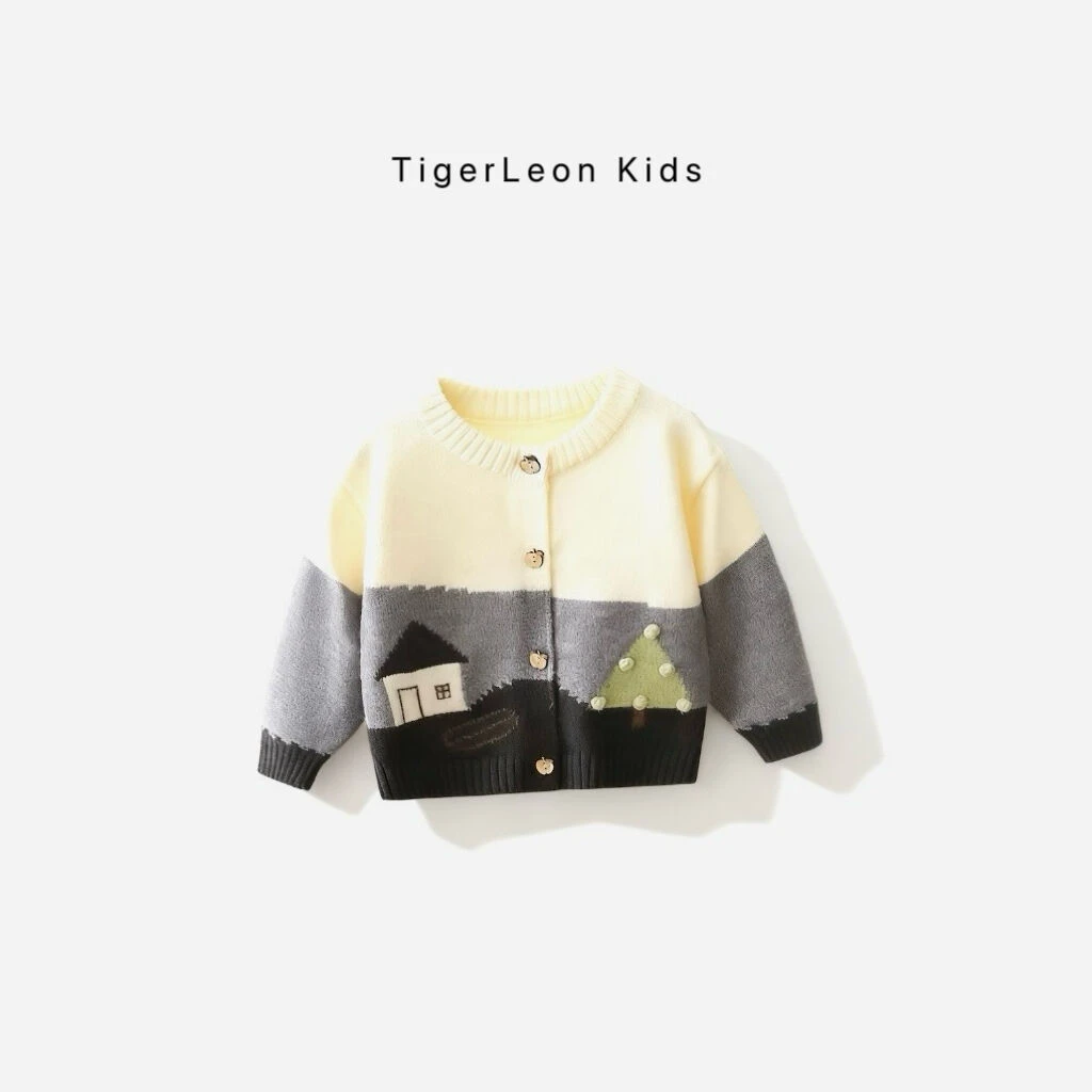 【p858】2025秋冬苹果纽扣像素风男女童套头毛衣