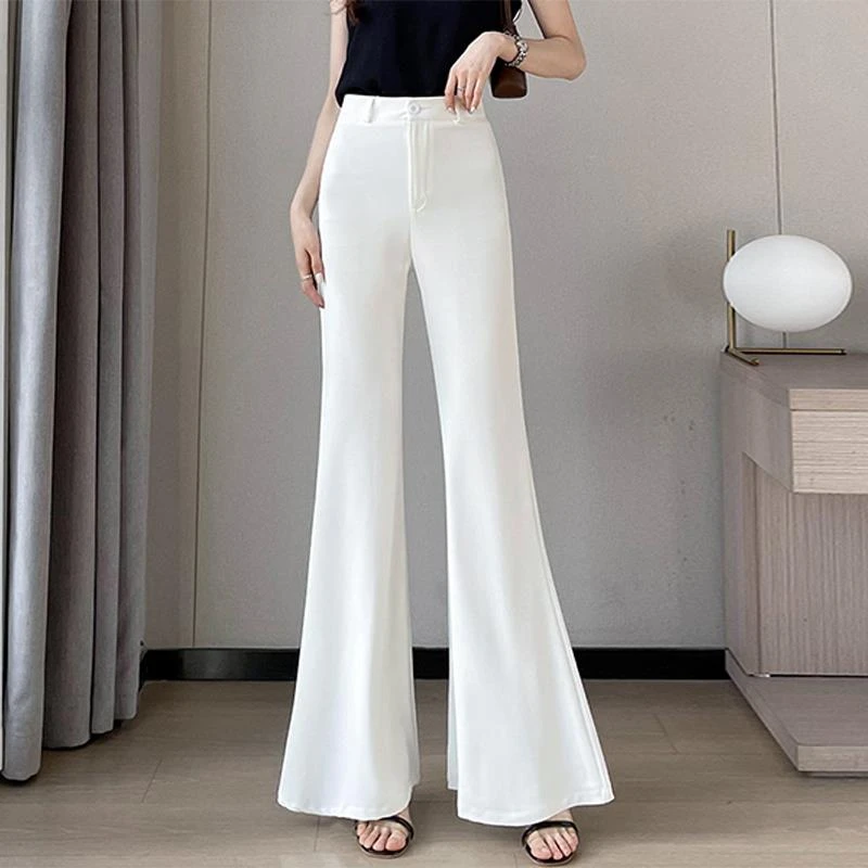 白色冰丝窄版阔腿裤女夏薄款复古大喇叭裤西装裤高级感垂感凉凉裤