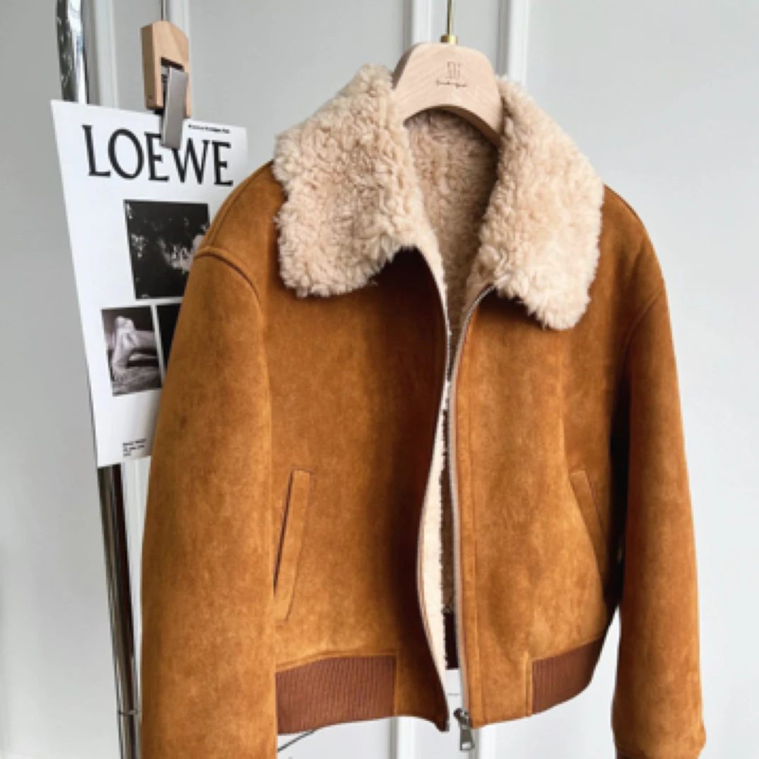 2025秋冬韩版新款百搭100羊毛一体短款外套女海宁皮草外套807