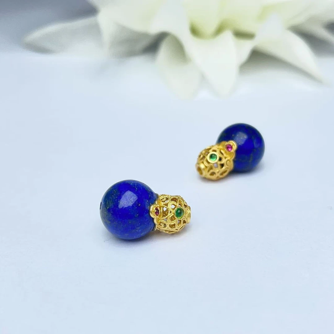 【萌宝饰品】B206天然青金石葫芦上下通孔款 DIY10*15mm 多样性发一