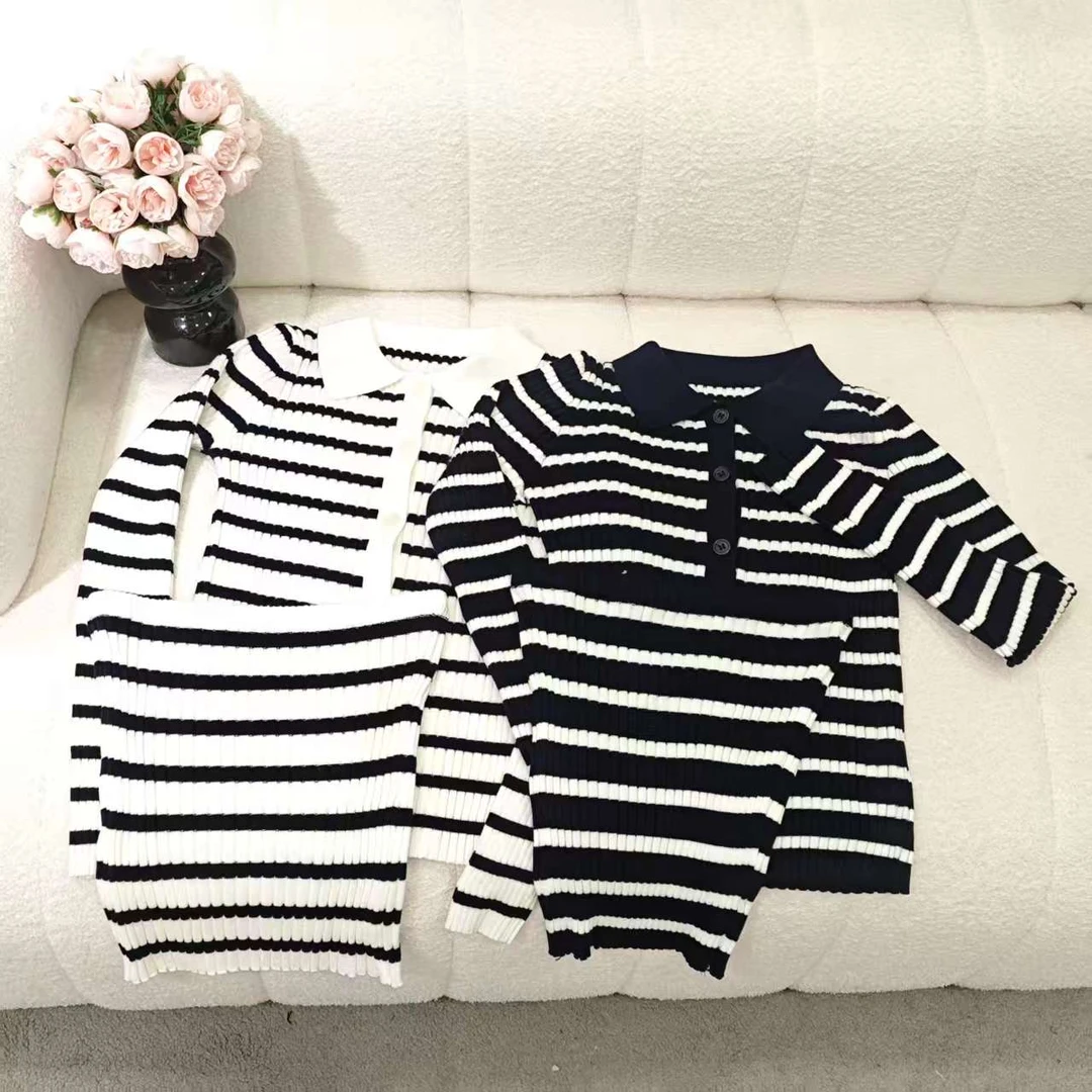 （非市场版）51001条纹针织两件套POLO领上衣休闲百搭两件套