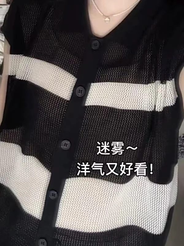 （105）夏季无袖宽松型翻领女毛针织衫显瘦针织衫欧美风