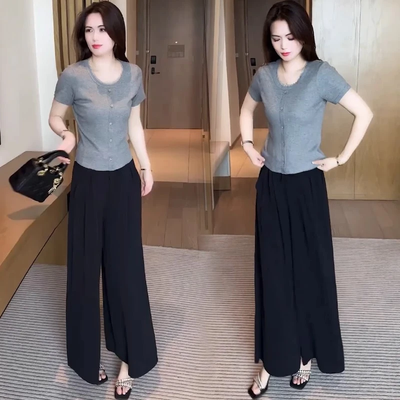 时尚蕾丝花边圆领T恤女2025夏季新款小个子洋气独特精致短袖上衣