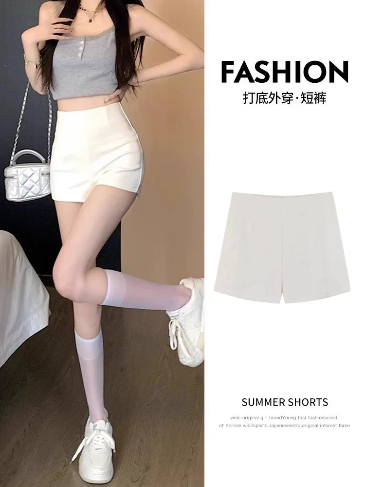 白色短裤女2025新款春夏高腰外穿弹力显瘦跳舞热裤辣妹内搭三分裤