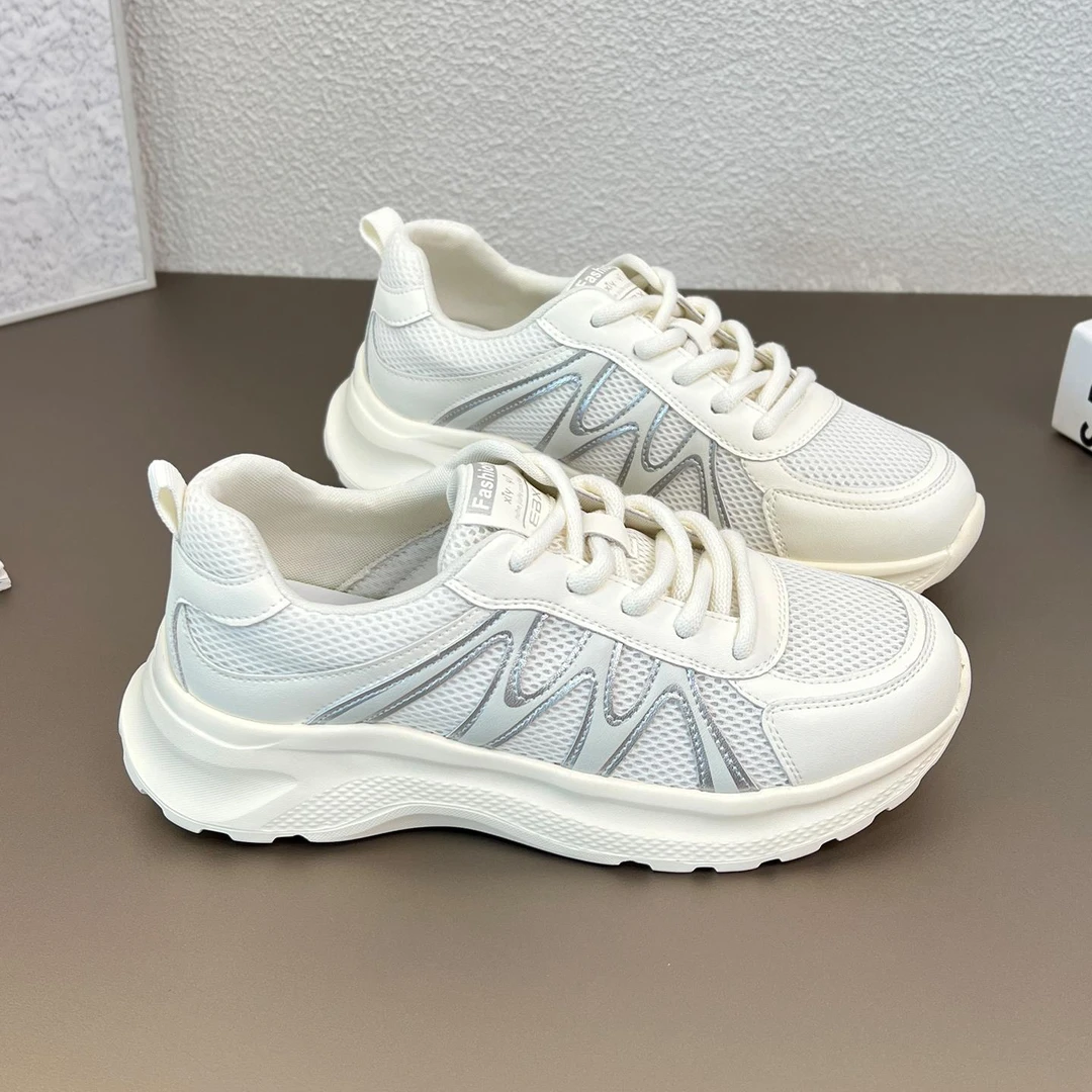 网面透气华夫阿甘鞋女2025夏季新款软底轻便休闲运动鞋真皮德训鞋