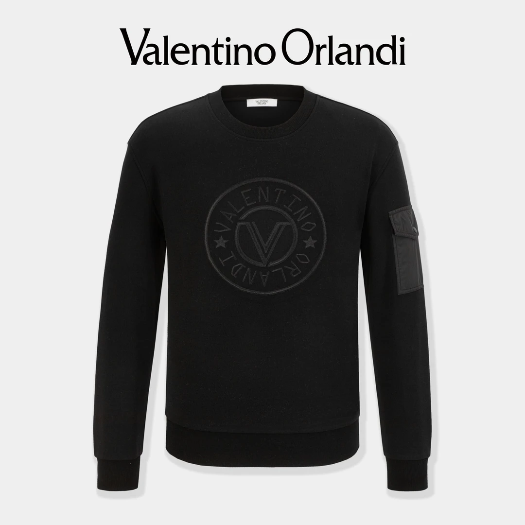 Valentino orlandi男士秋冬B版时尚百搭字母刺绣大标圆领套头卫衣