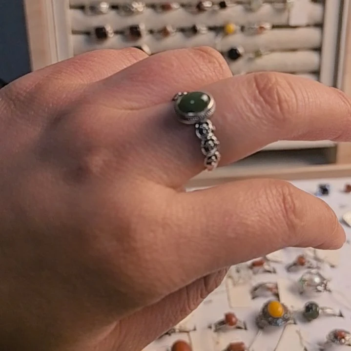 和田玉（糖玉）银S925镶嵌戒指