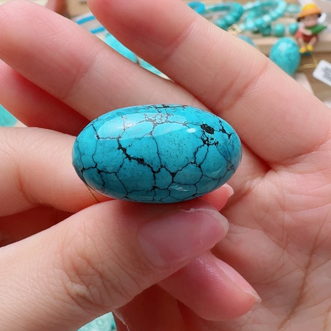 绿松石未镶嵌高瓷蓝网花枣珠锁骨珠