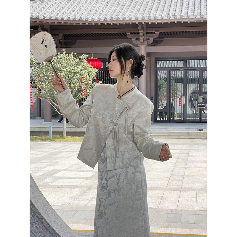 新中式国风女装穿搭两件套改良旗袍复古套装女9183