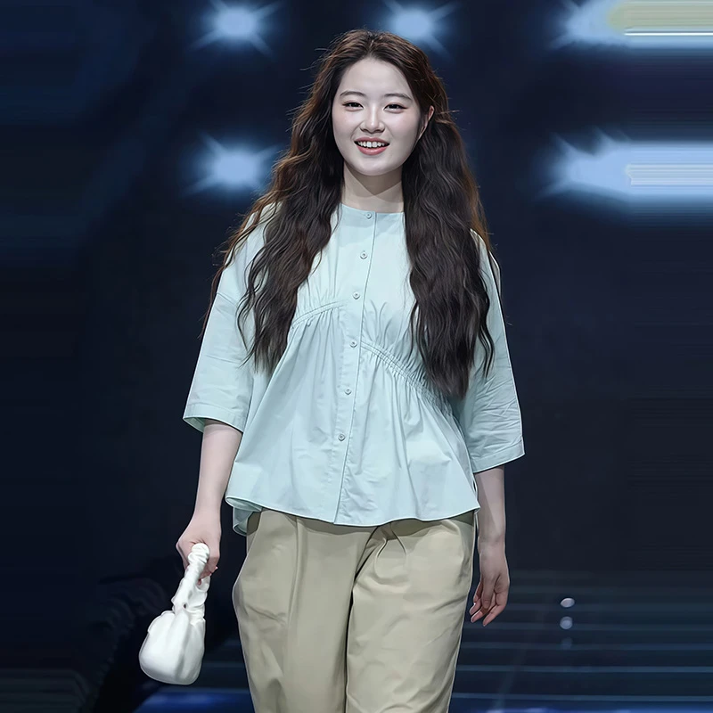 韩系穿搭简约七分袖衬衫女2025新款夏季宽松显瘦百搭休闲上衣
