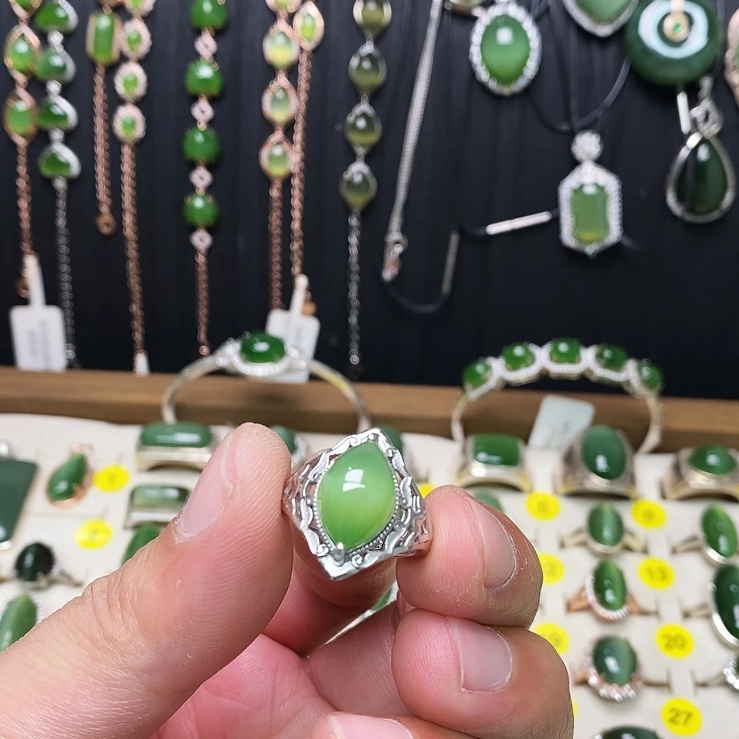 和田玉（碧玉）银S925镶嵌戒指