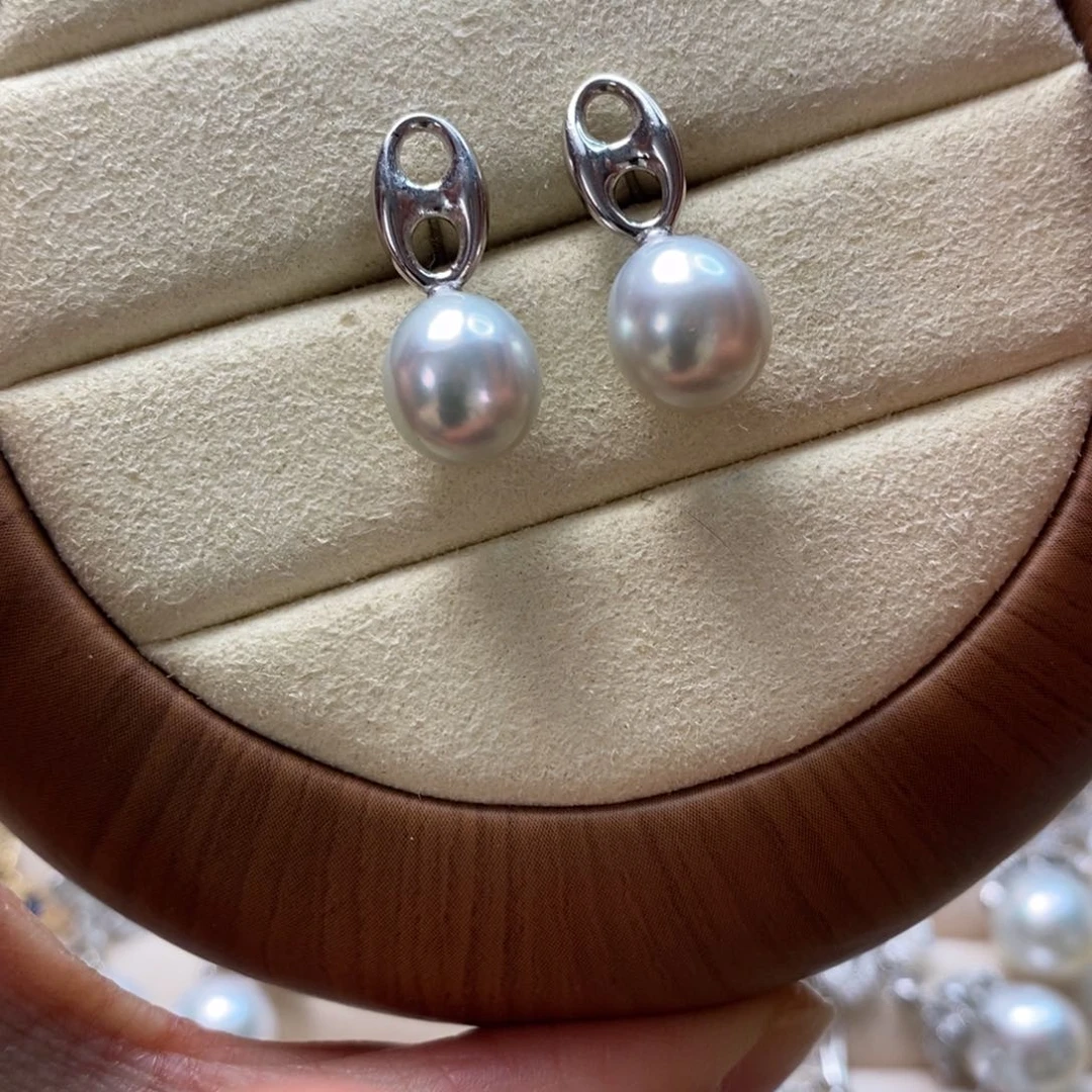 海水珍珠耳饰银S925镶嵌