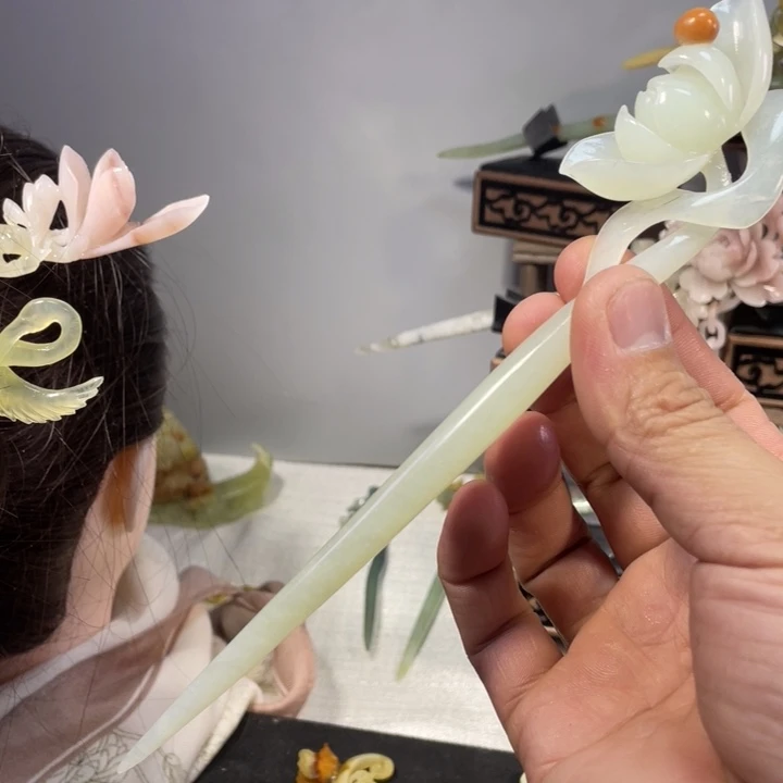 岫玉玉雕发簪未镶嵌