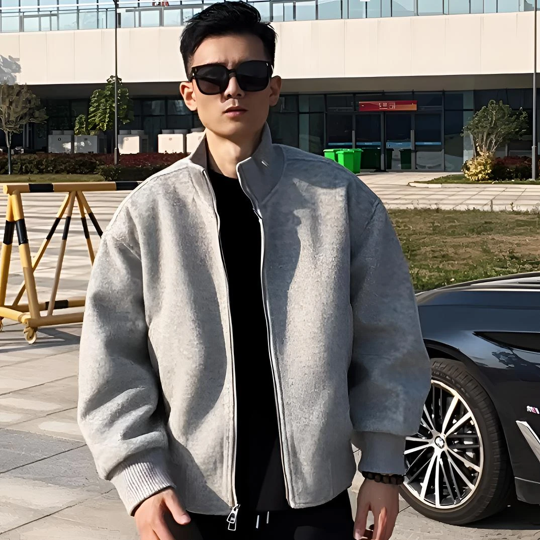 冬季男士定织混纺羊毛呢短款立领加棉加厚时尚百搭夹克外套