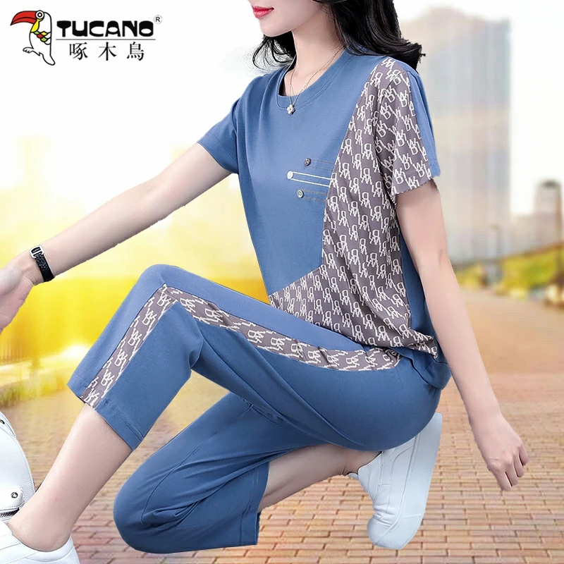 啄木鸟2025年夏季新款运动套装女士洋气薄款休闲服两件套时尚百搭